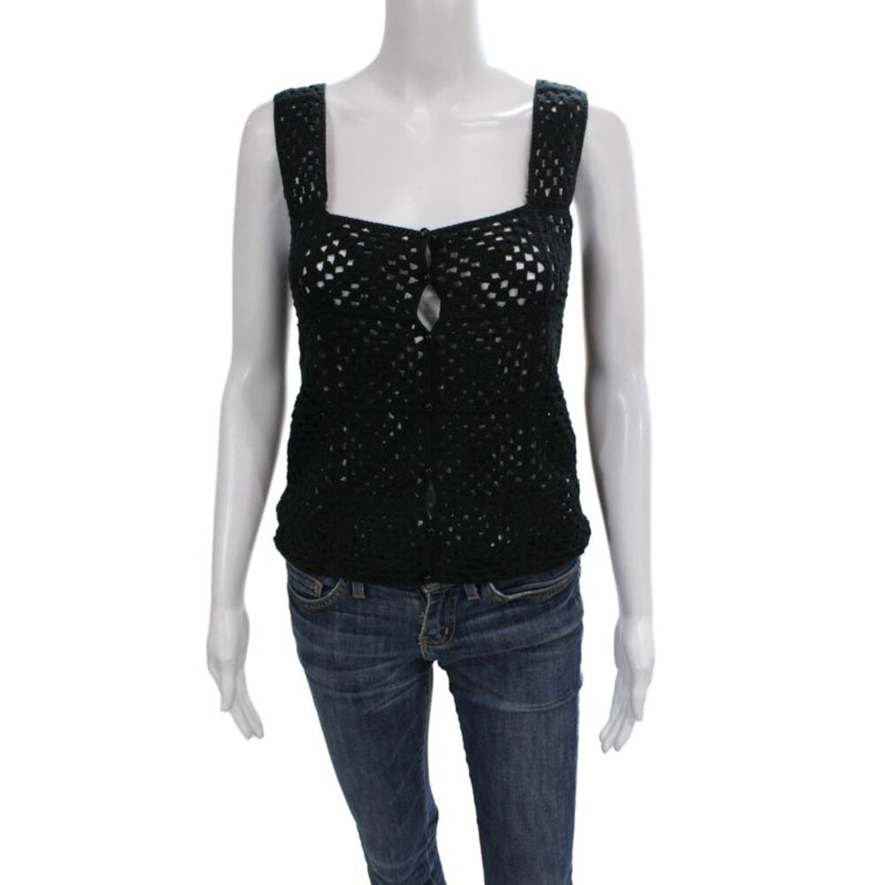 27 Miles Women Black Cotton Square Neck Sleeveless Basic Tank Size S